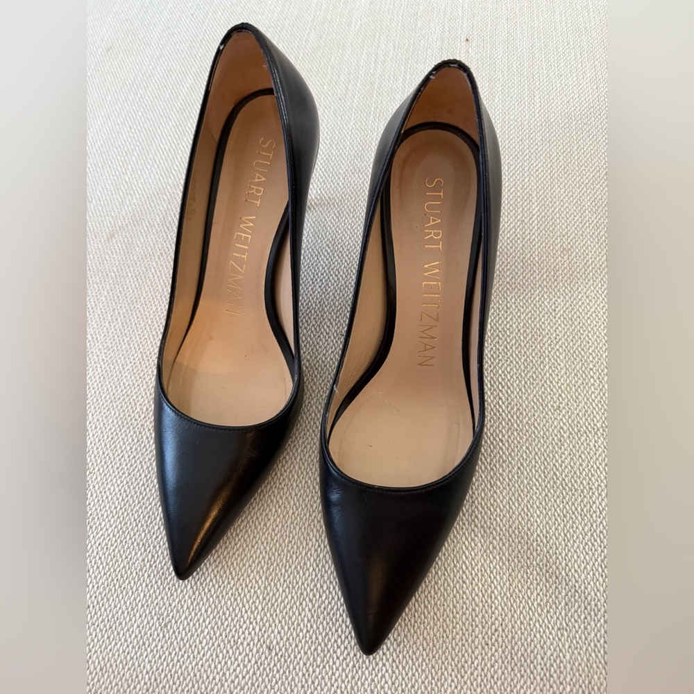 Stuart Weitzman Black Women's Shoes Linsi 75 Pointed Toe Pump
